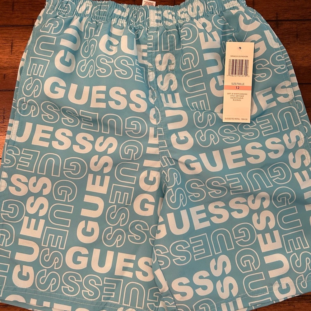 Guess Blue Swim Trunks with Logo Print